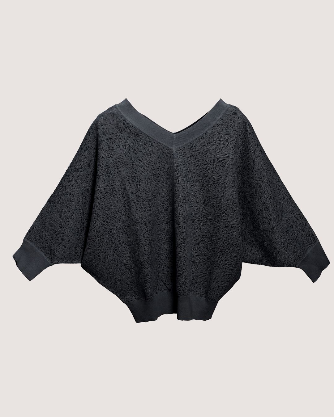 LACE KNITTED BATWING TOP - BLACK