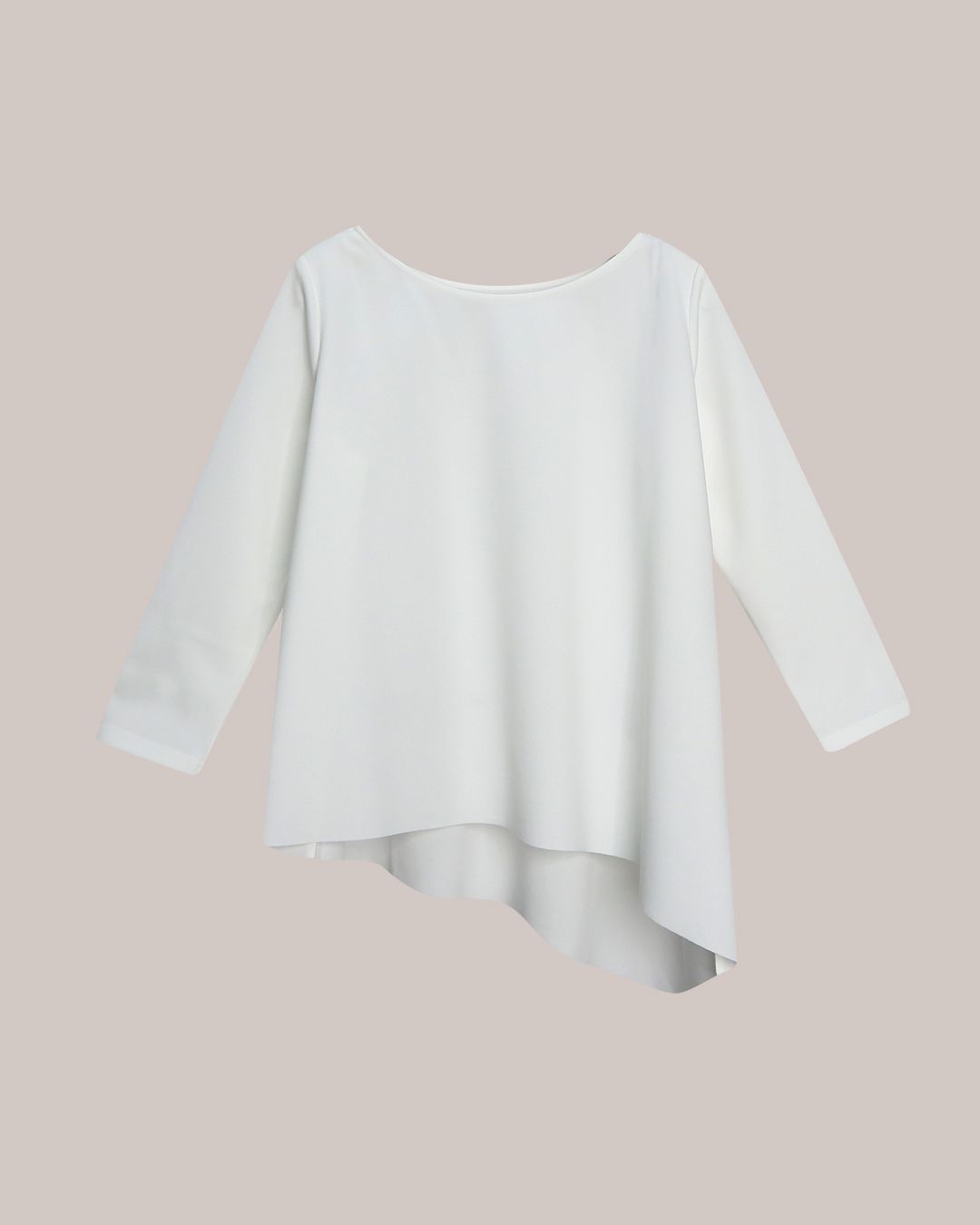 DIAGONAL DRAPE HEM TOP - EGGSHELL