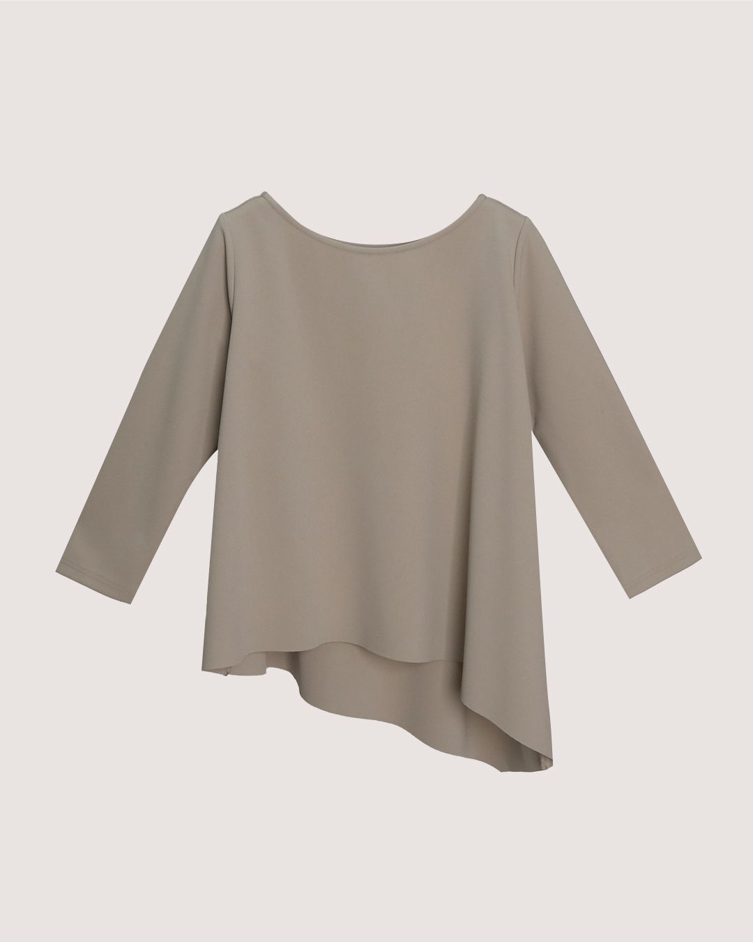DIAGONAL DRAPE HEM TOP - BEIGE