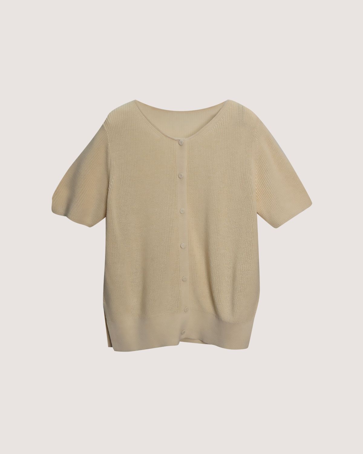 BUTTON DOWN KNIT TOP - PEARL