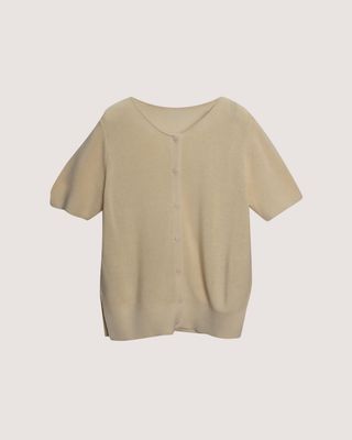 BUTTON DOWN KNIT TOP - PEARL