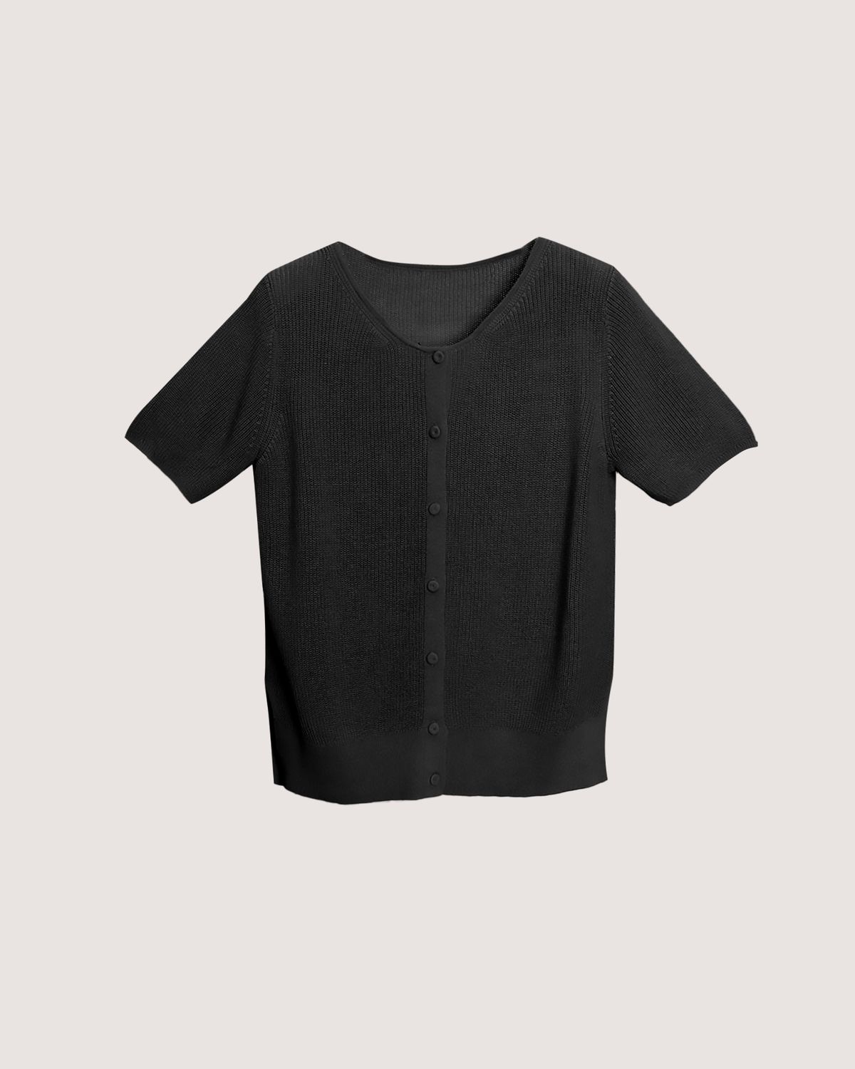 BUTTON DOWN KNIT TOP - BLACK