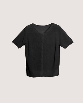 BUTTON DOWN KNIT TOP - BLACK