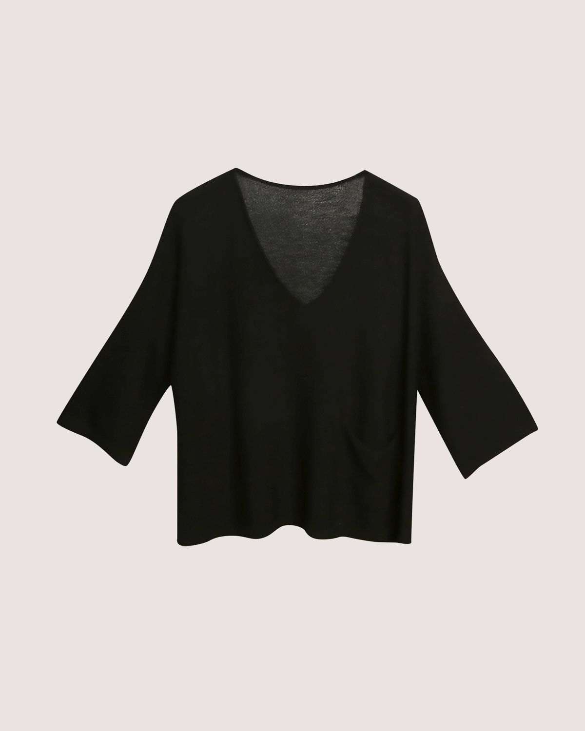 HEATHER PATCH POCKET KNIT TOP - BLACK