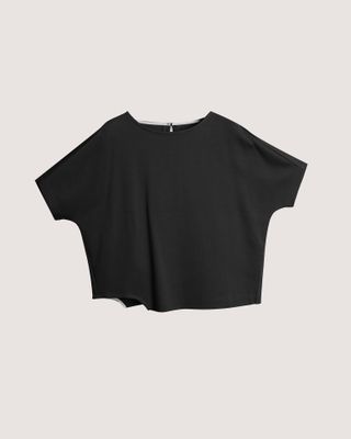 CUT-OUT HEM BOXY TEE - BLACK