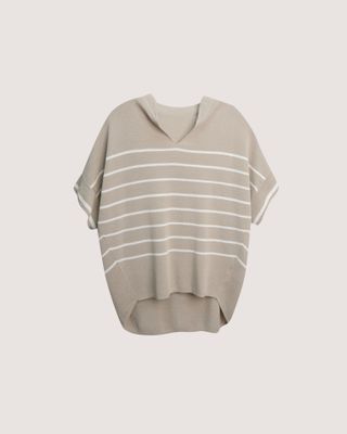 NAUTICAL OVERSIZED KNIT TOP - BEIGE/ EGGSHELL (STRIPE)