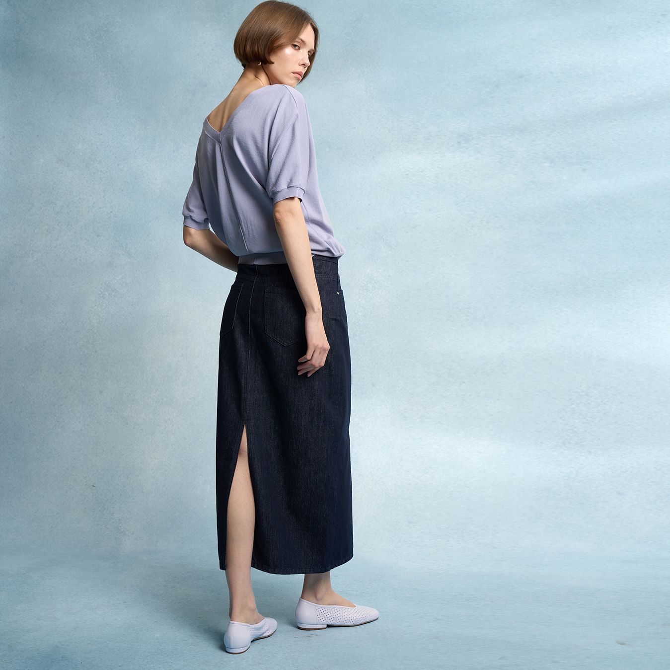 DENIM MAXI SKIRT - NAVY