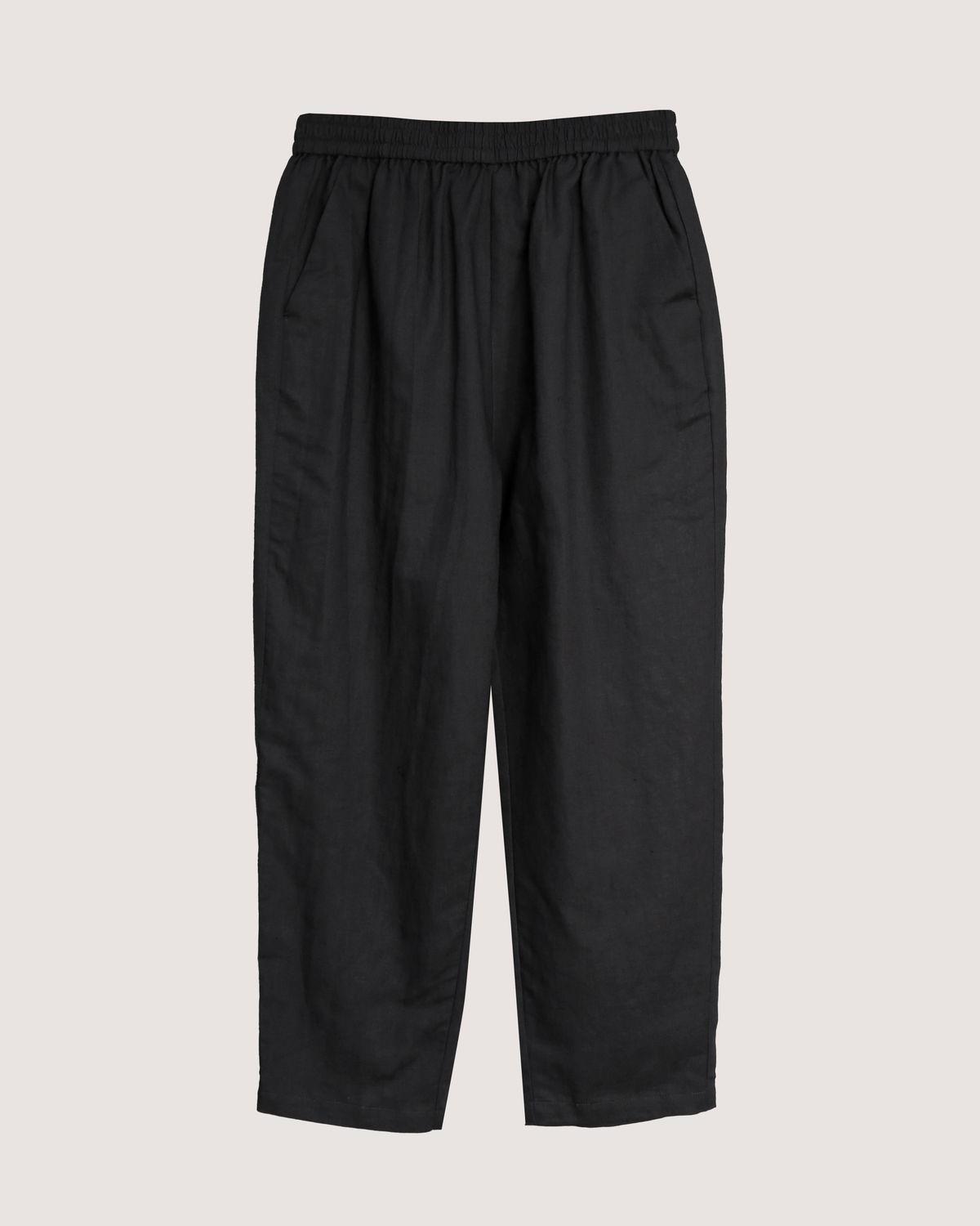 LINEN-BLEND TAPERED CAPRI - BLACK