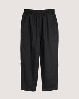 LINEN-BLEND TAPERED CAPRI - BLACK