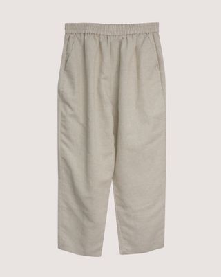 LINEN-BLEND TAPERED CAPRI - OATMEAL