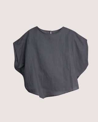 LINEN-BLEND CAP SLEEVES TOP - LAVENDAR GREY