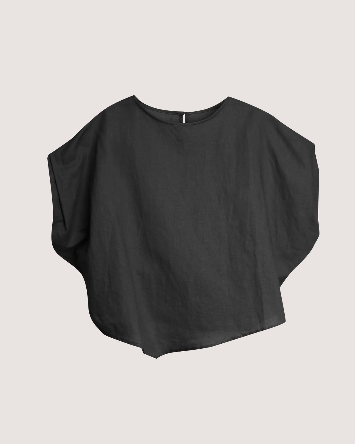 LINEN-BLEND CAP SLEEVES TOP - BLACK
