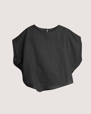 LINEN-BLEND CAP SLEEVES TOP - BLACK