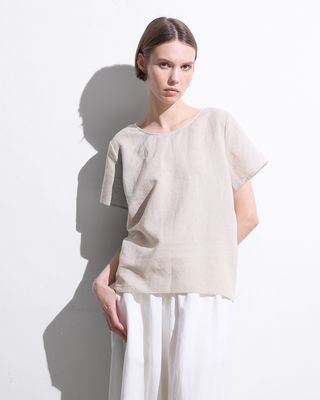 LINEN-BLEND KNOT TOP - OATMEAL