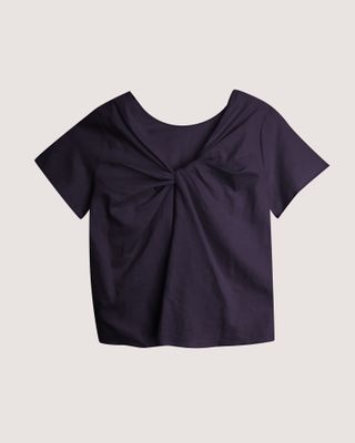 LINEN-BLEND KNOT TOP - LAVENDAR GREY
