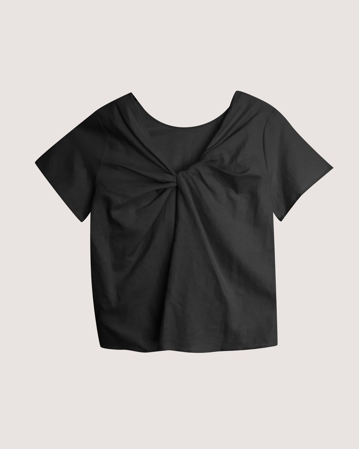 LINEN-BLEND KNOT TOP - BLACK