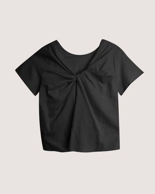 LINEN-BLEND KNOT TOP - BLACK