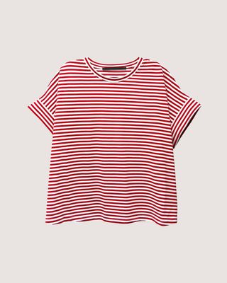 NAUTICAL PIQUE OVERSIZED TOP - SCARLET/ EGGSHELL (STRIPE)