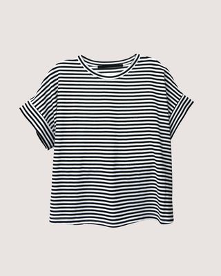 NAUTICAL PIQUE OVERSIZED TOP - WHITE/ BLACK (STRIPE)