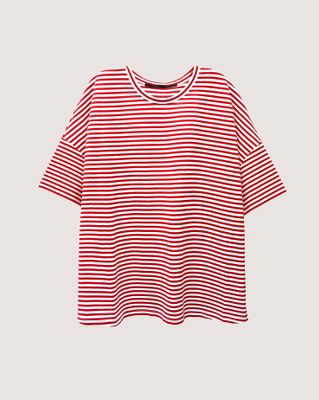 NAUTICAL PIQUE SHORT SLEEVES TOP - SCARLET/ EGGSHELL (STRIPE)