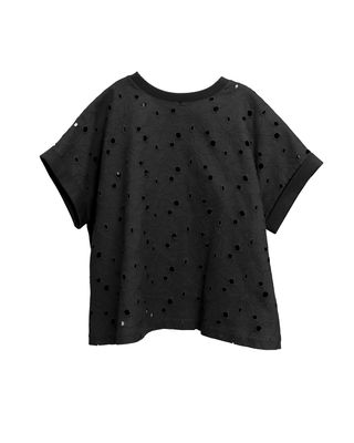 EMBROIDERED FLARE TOP  - BLACK