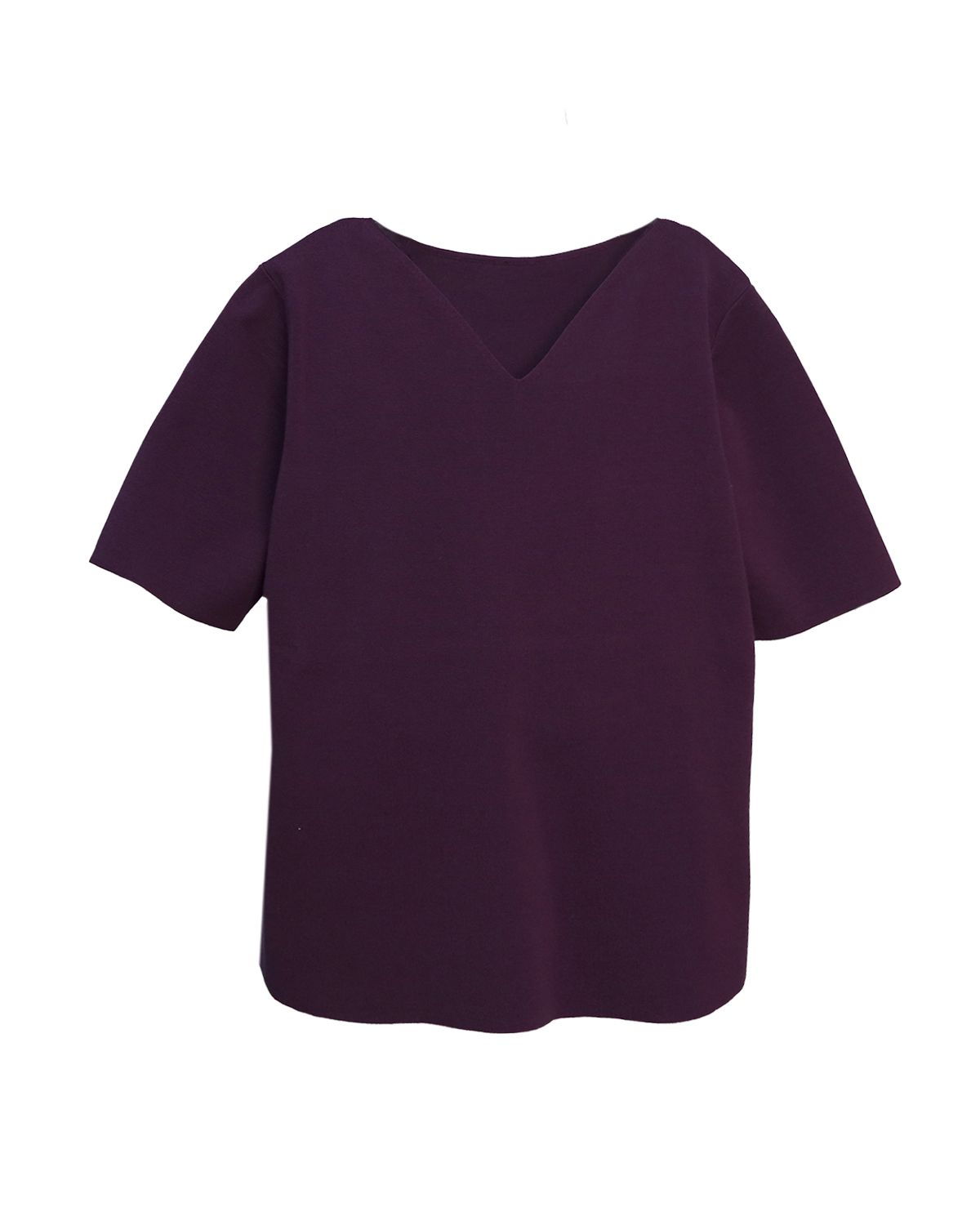 V NECK SHORT SLEEVE TOP - GRAPE
