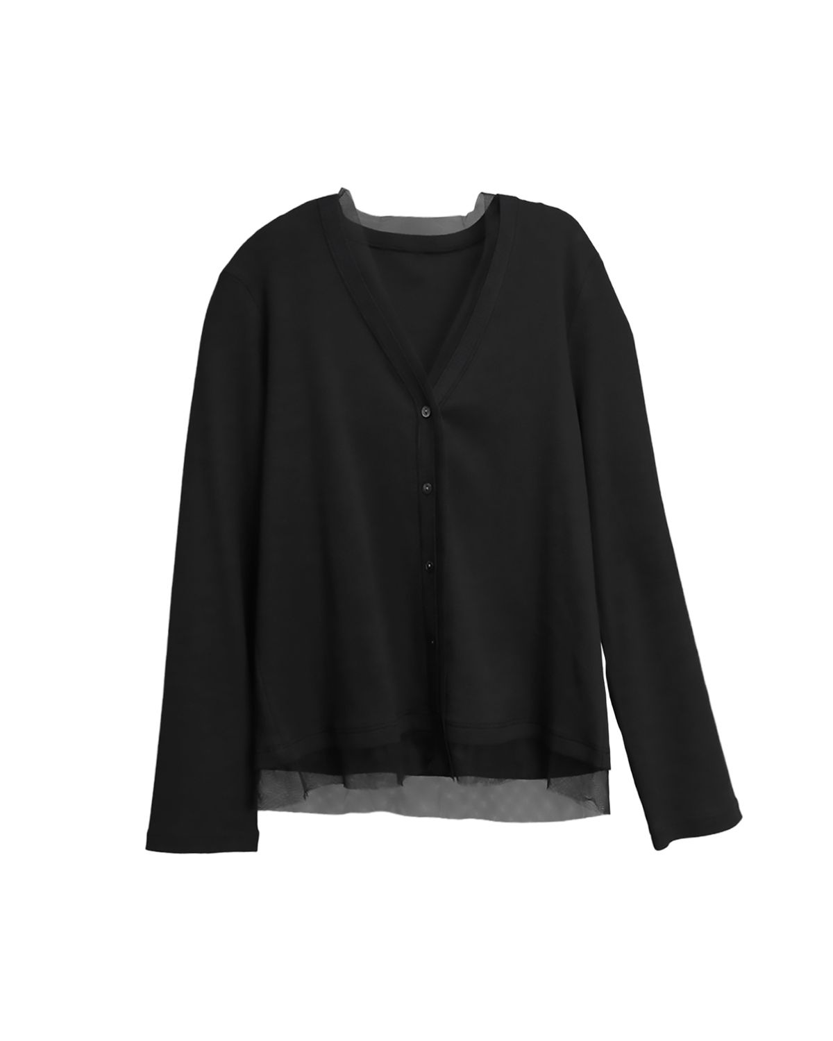 MESH TRIM CARDIGAN - BLACK