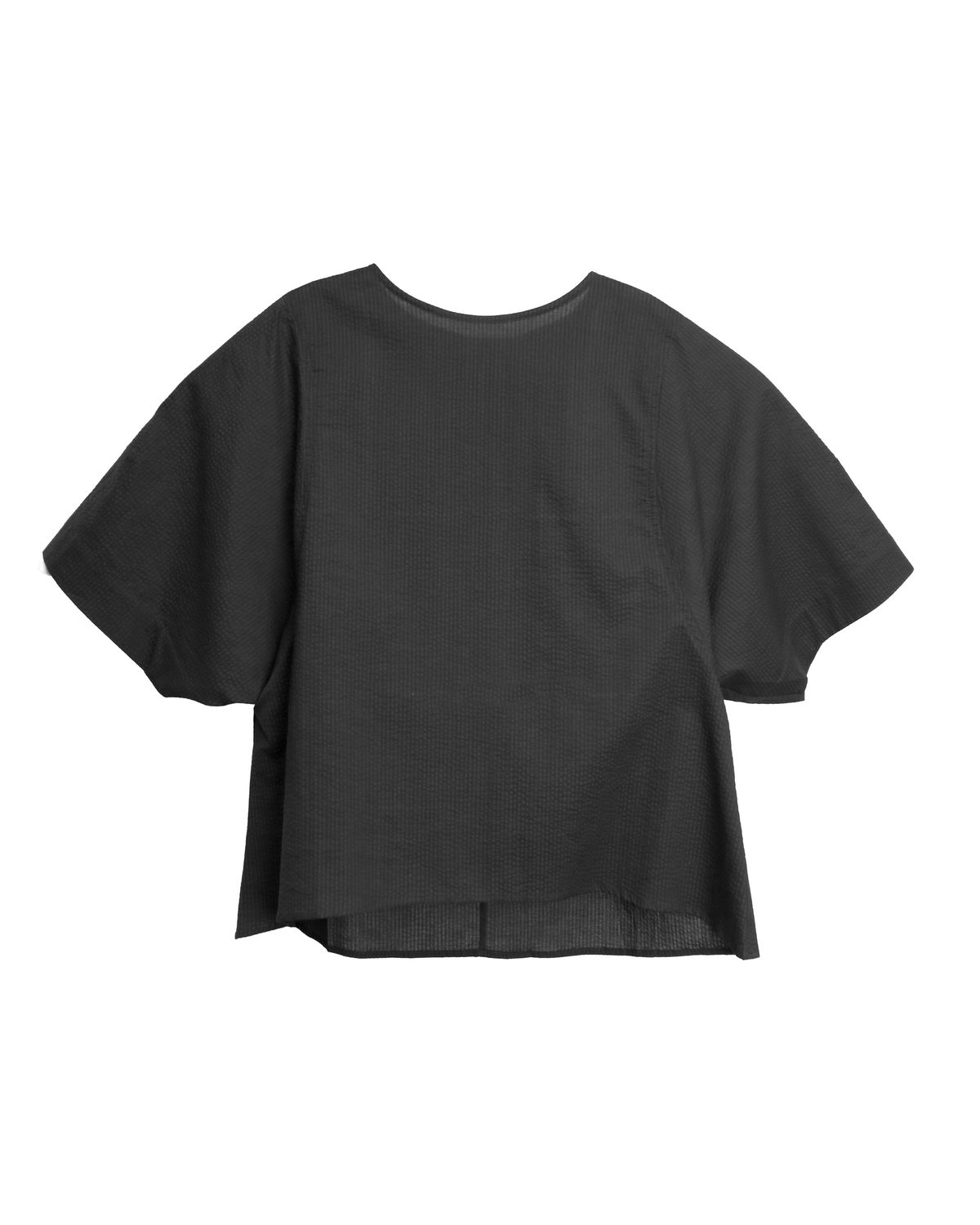 SEERSUCKER SHORT SLEEVES TOPS - BLACK