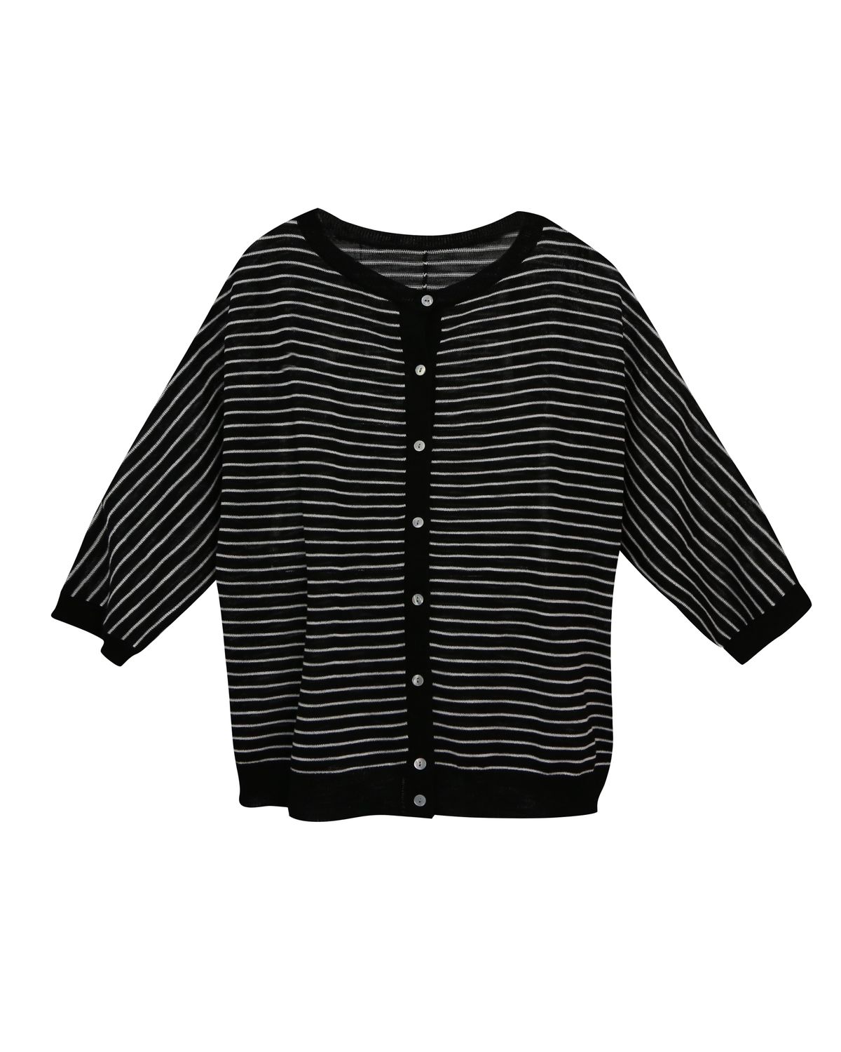 STRIPED BUTTON CARDIGAN - EGGSHELL/BLACK