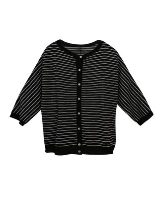 STRIPED BUTTON CARDIGAN - EGGSHELL/BLACK
