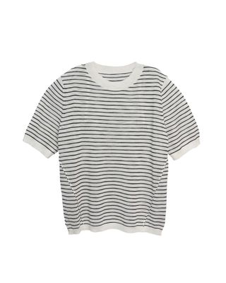STRIPED SHORT SLEEVES TOP - BLACK/EGGSHELL