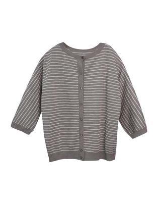 STRIPED BUTTON CARDIGAN - ALMOND/DOLPHIN