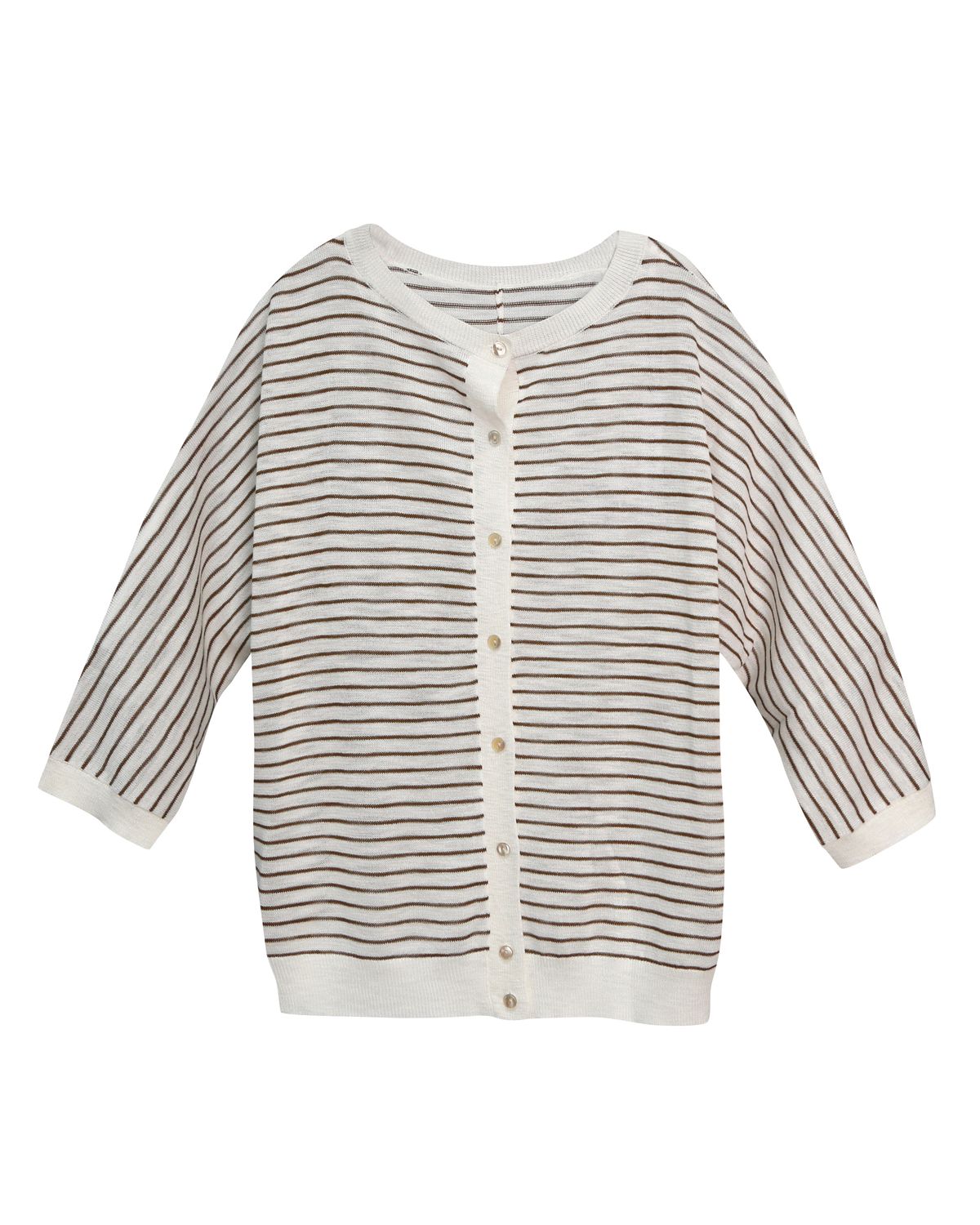 STRIPED BUTTON CARDIGAN - GINGER/EGGSHELL