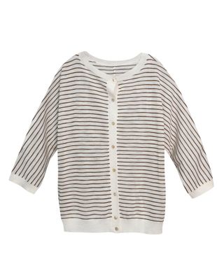 STRIPED BUTTON CARDIGAN - GINGER/EGGSHELL