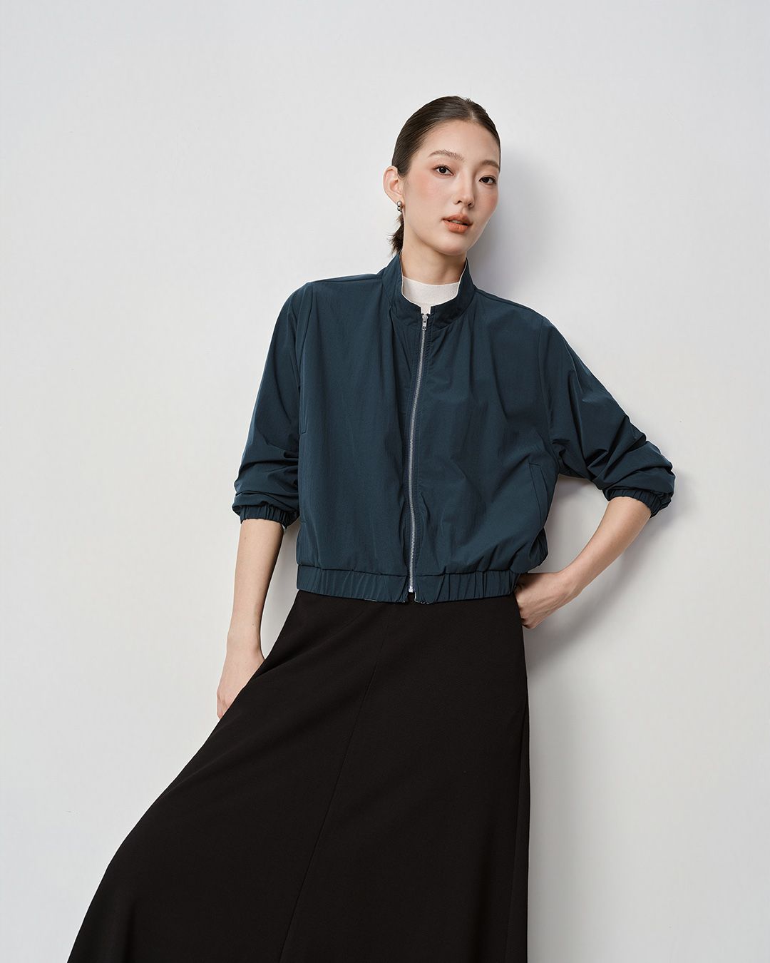 REVERSIBLE ZIP UP JACKET - TEAL/ FEATHER