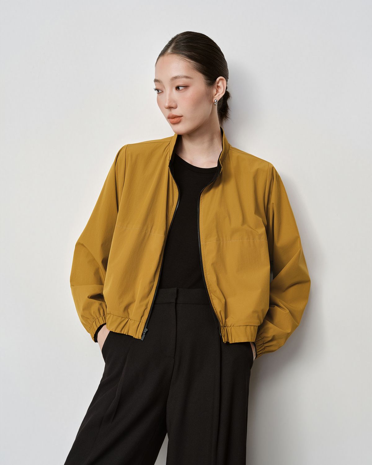 REVERSIBLE ZIP UP JACKET - BLACK/ MUSTARD