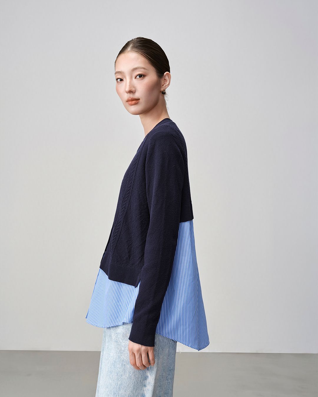 SHIRT HEM CARDIGAN - NAVY/DENIM