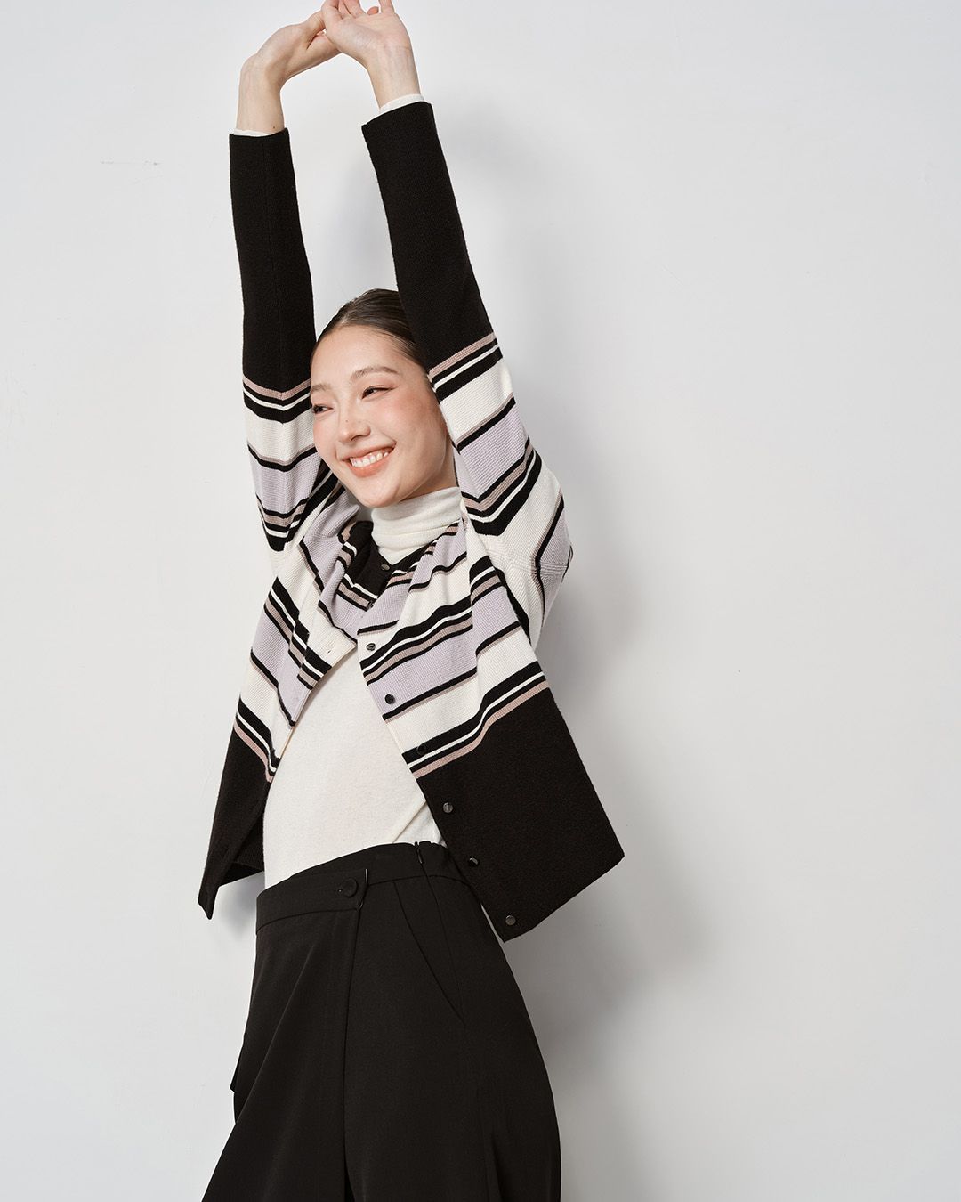 METAL BUTTONS CARDIGAN - BLACK STRIPE