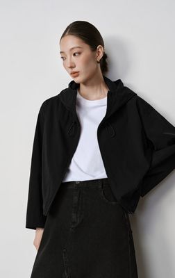 HOODED ZIP UP JACKET - BLACK