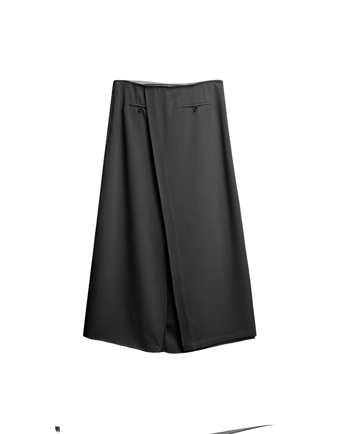 WRAP FRONT LONG SKIRT - BLACK