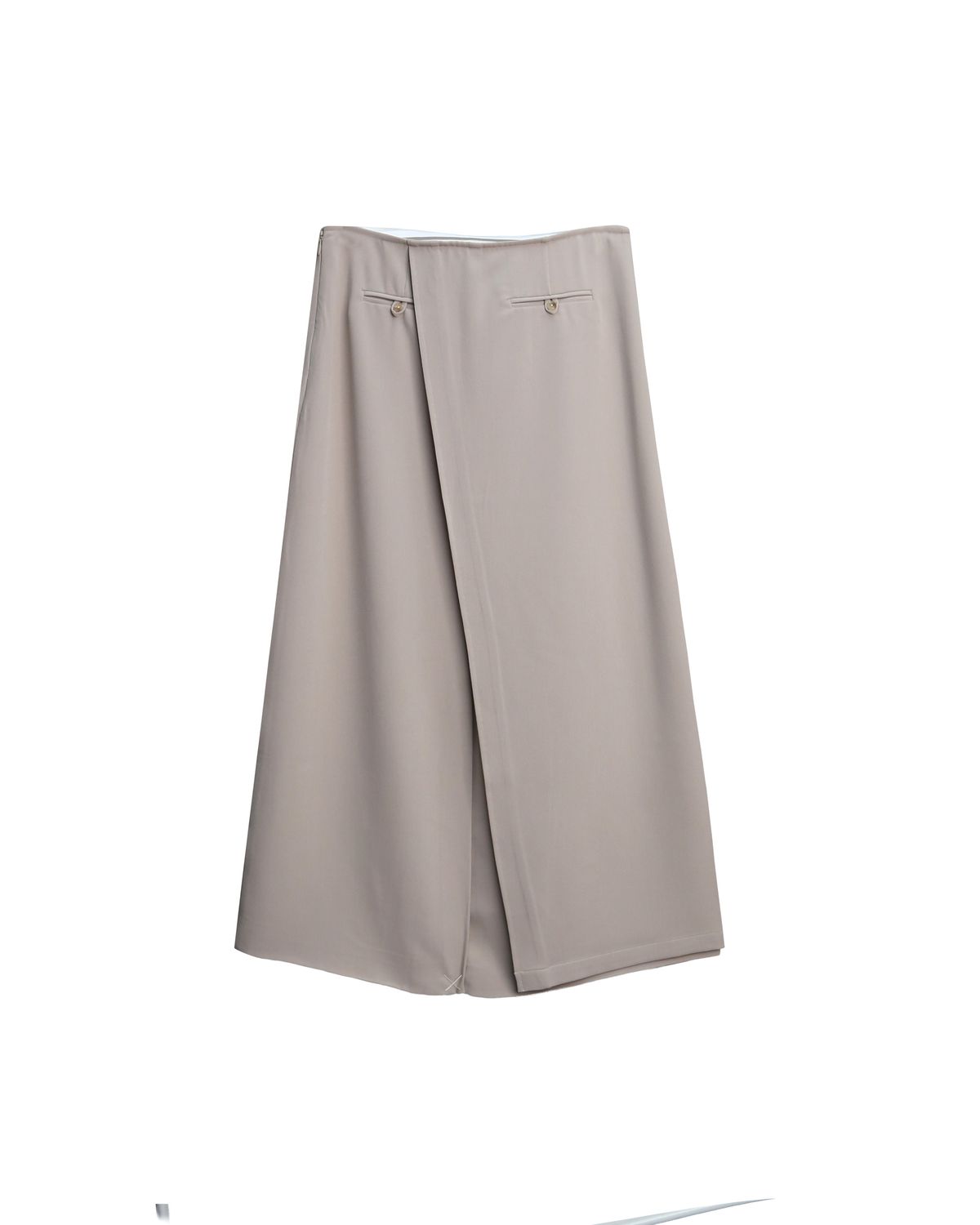 WRAP FRONT LONG SKIRT - PEBBLE