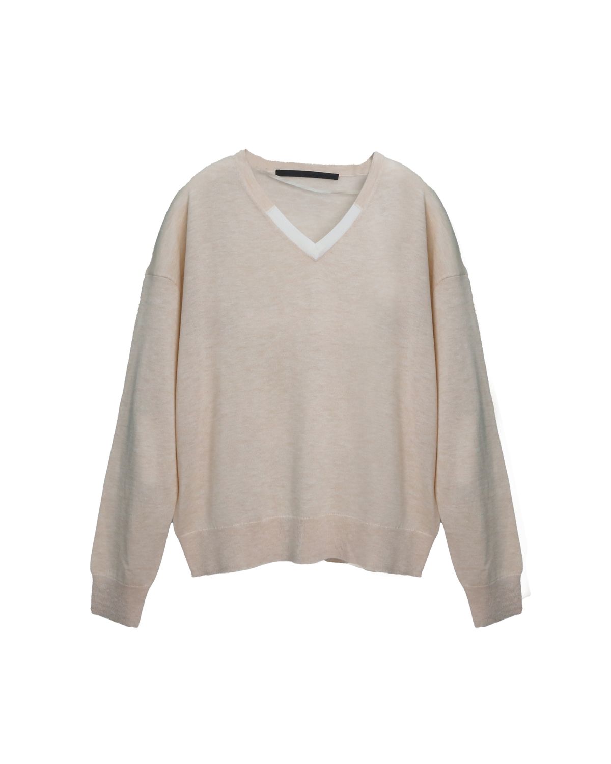 CONTRAST V-NECK TOP - CHAMPAGNE/EGGSHELL