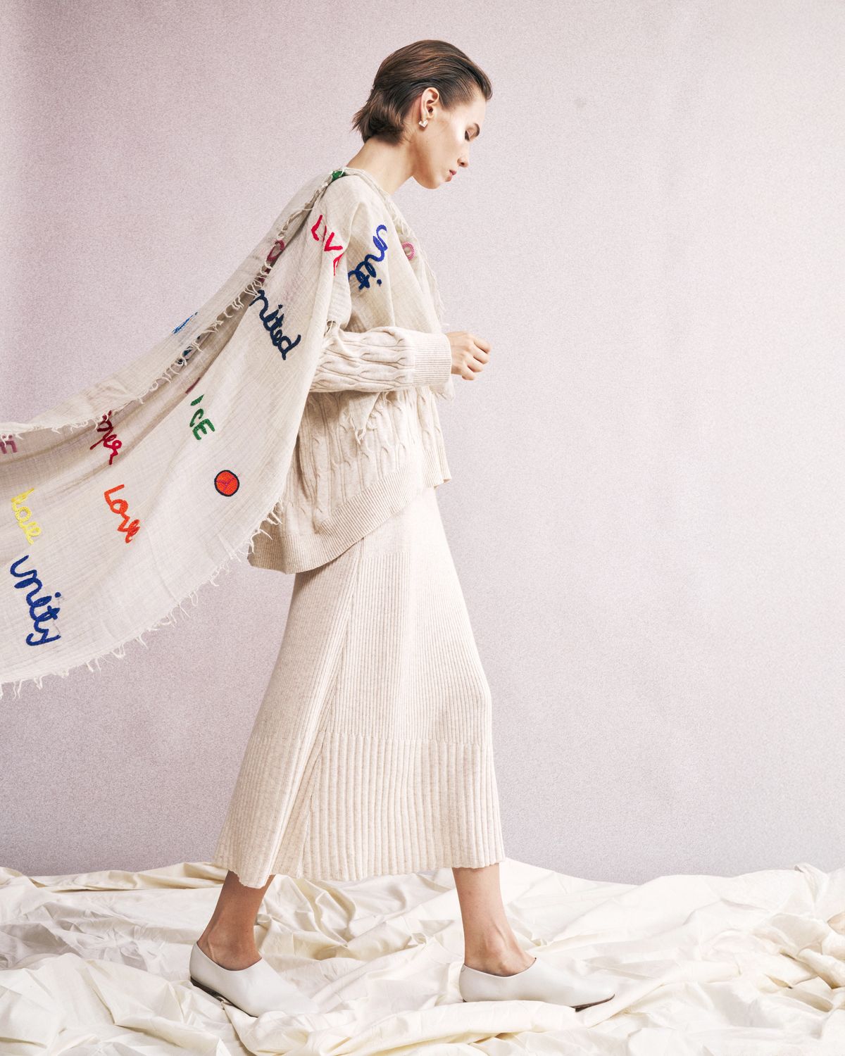 ASYMMETRICAL RIBS MIDI SKIRT - SHEEP