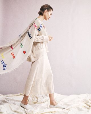 ASYMMETRICAL RIBS MIDI SKIRT - SHEEP