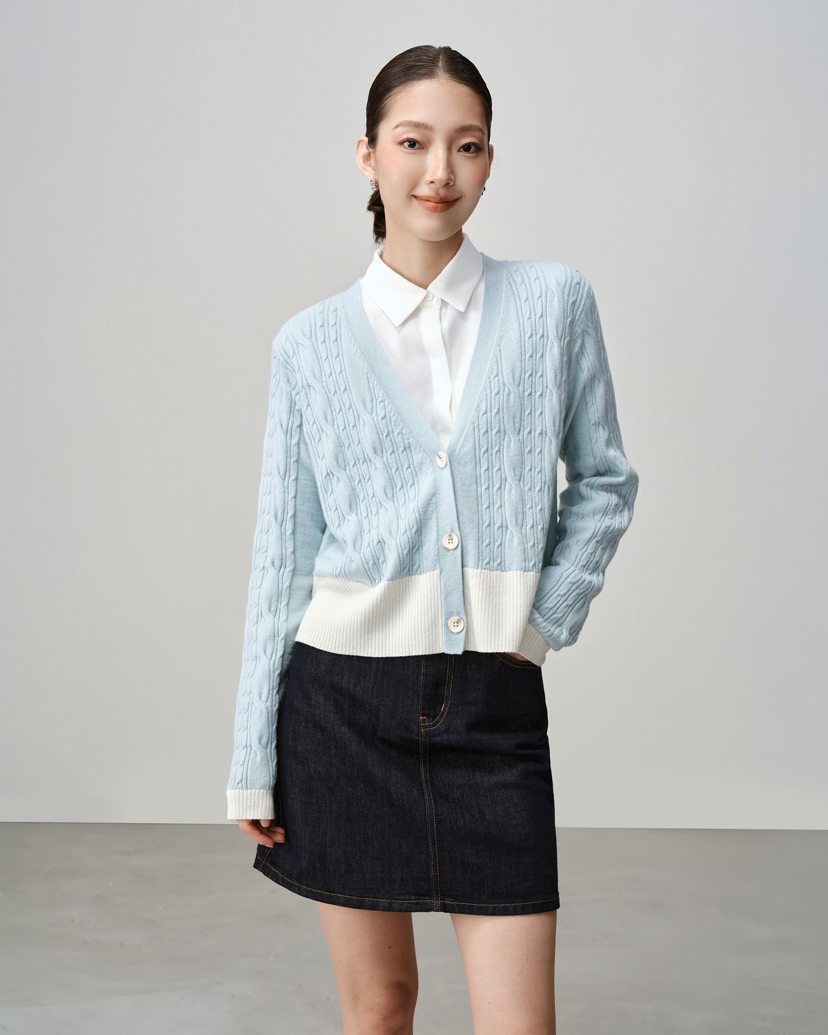 CABLE-KNIT CARDIGAN - SKY