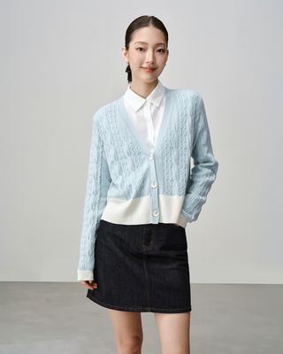 CABLE-KNIT CARDIGAN - SKY
