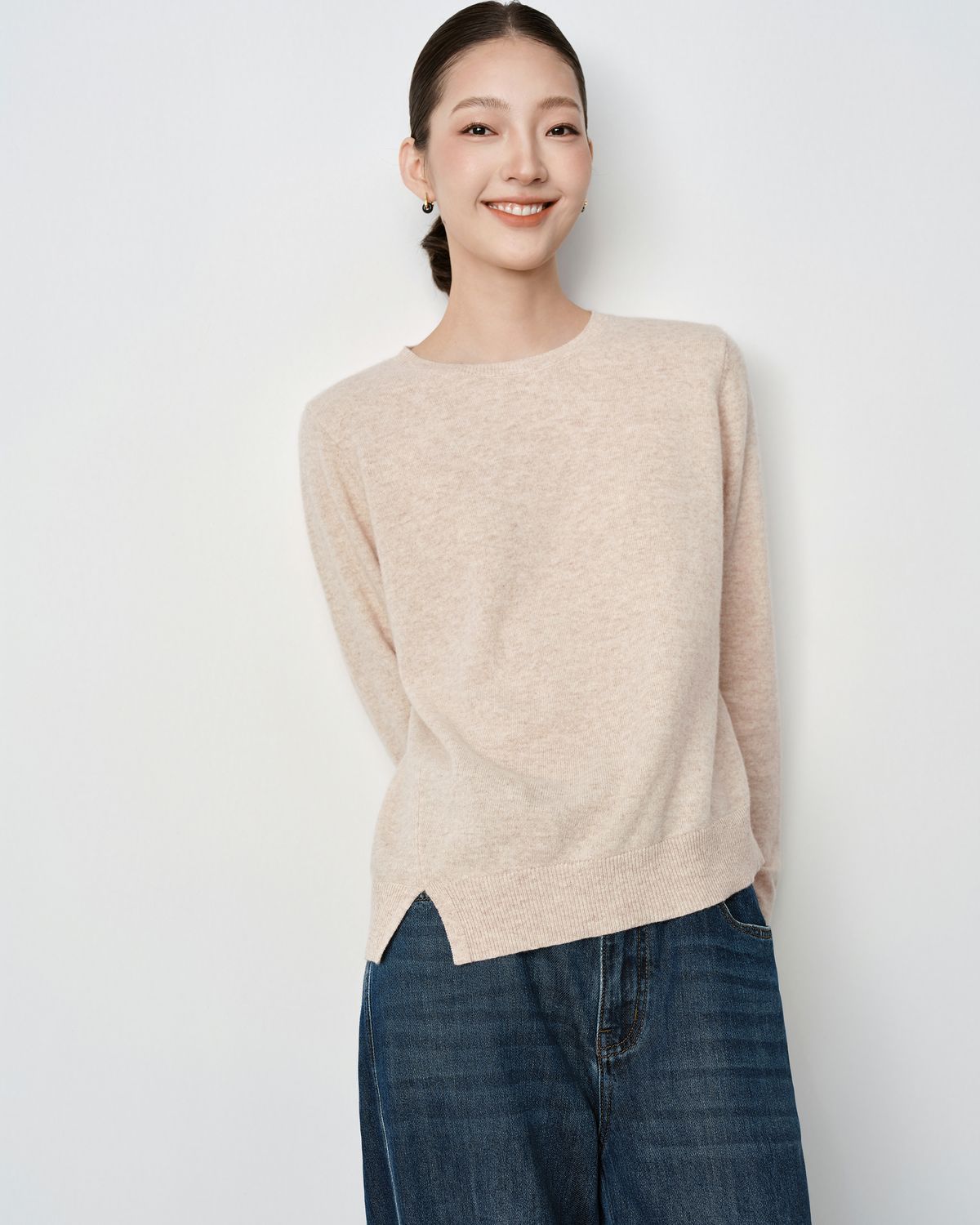 ONE SIDE SLIT PULLOVER - PEARL