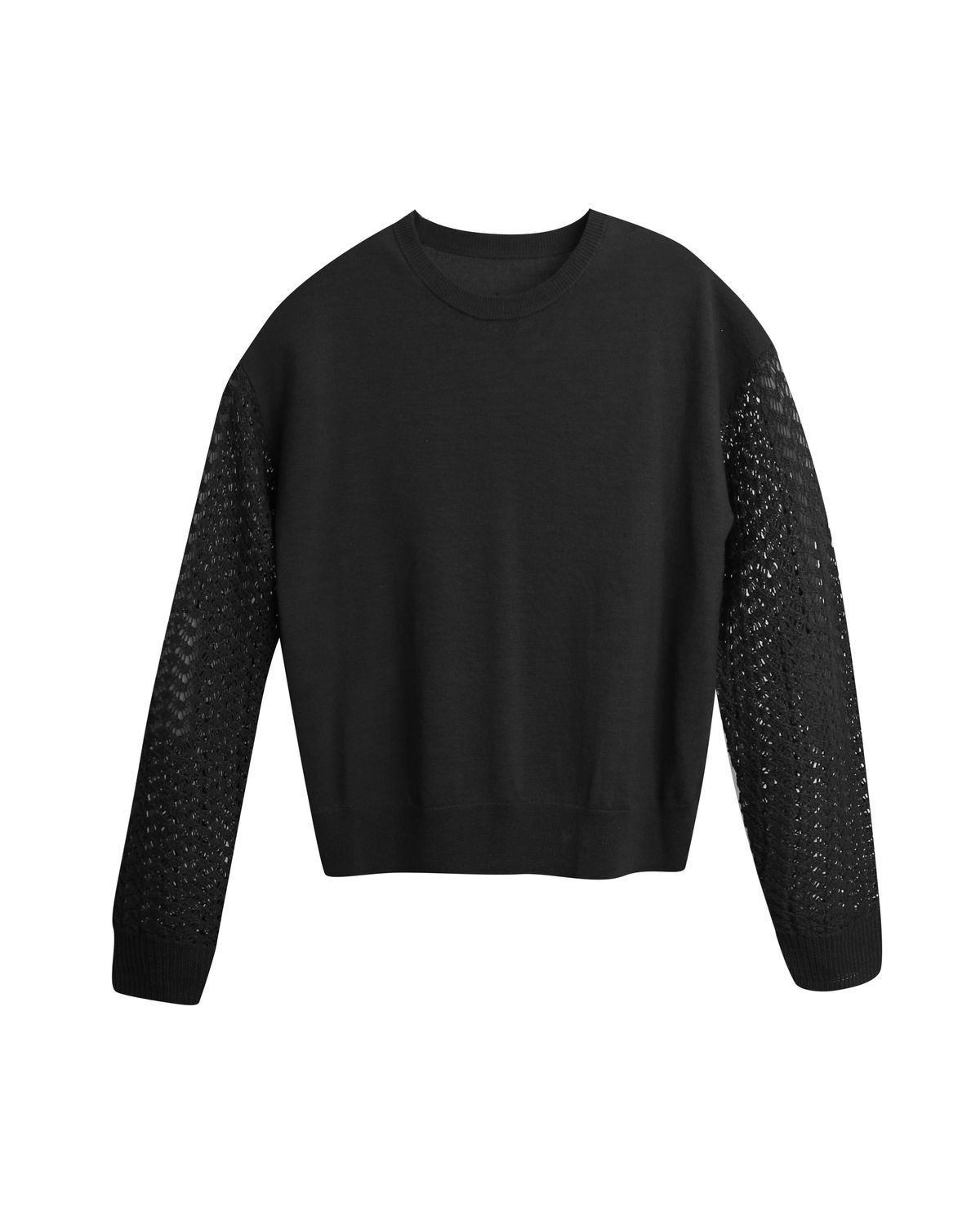 RIBBED HEM PULLOVER - BLACK