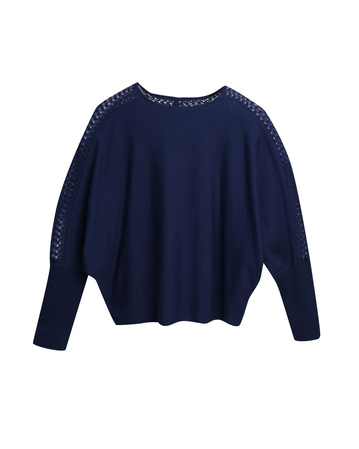 WOOL BLEND BATWING KNIT TOP - DENIM