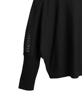 WOOL BLEND BATWING KNIT TOP - BLACK